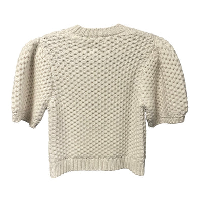 NWT Anine Bing Puff Sleeve Crewneck Brittany Sweater in White Textured Knit XS