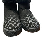 Gucci GG Crystal Motif Black Suede Boot with Merino Wool Lining Womens 39 / US 9