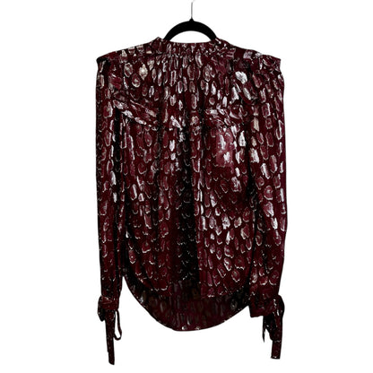 NWT Veronica Beard Red Silver Long Sleeve Mock Neck Brooks Blouse Womens 4