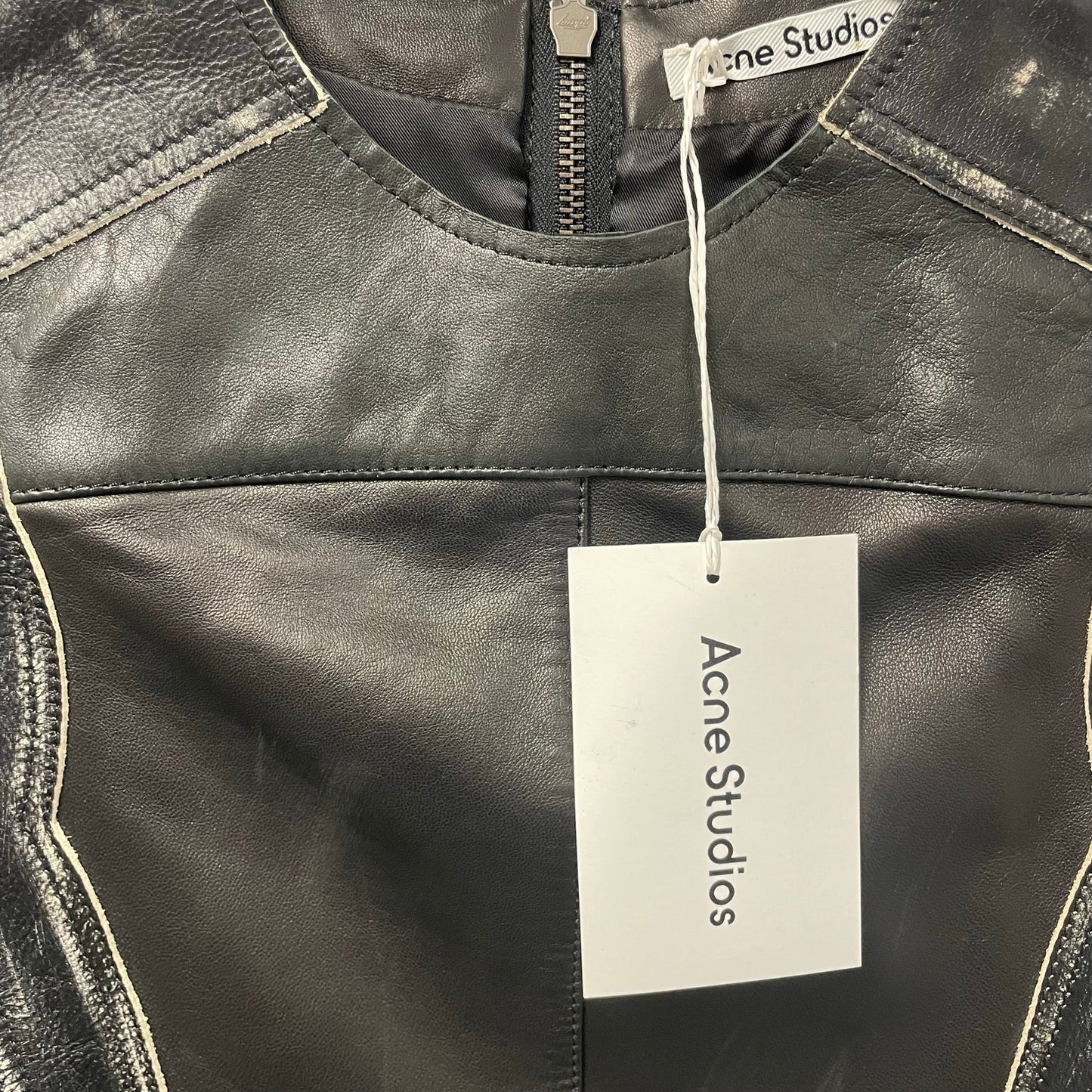 NWT Acne Studios Black Paneled Leather Mini Dress Womens 34 / US 2