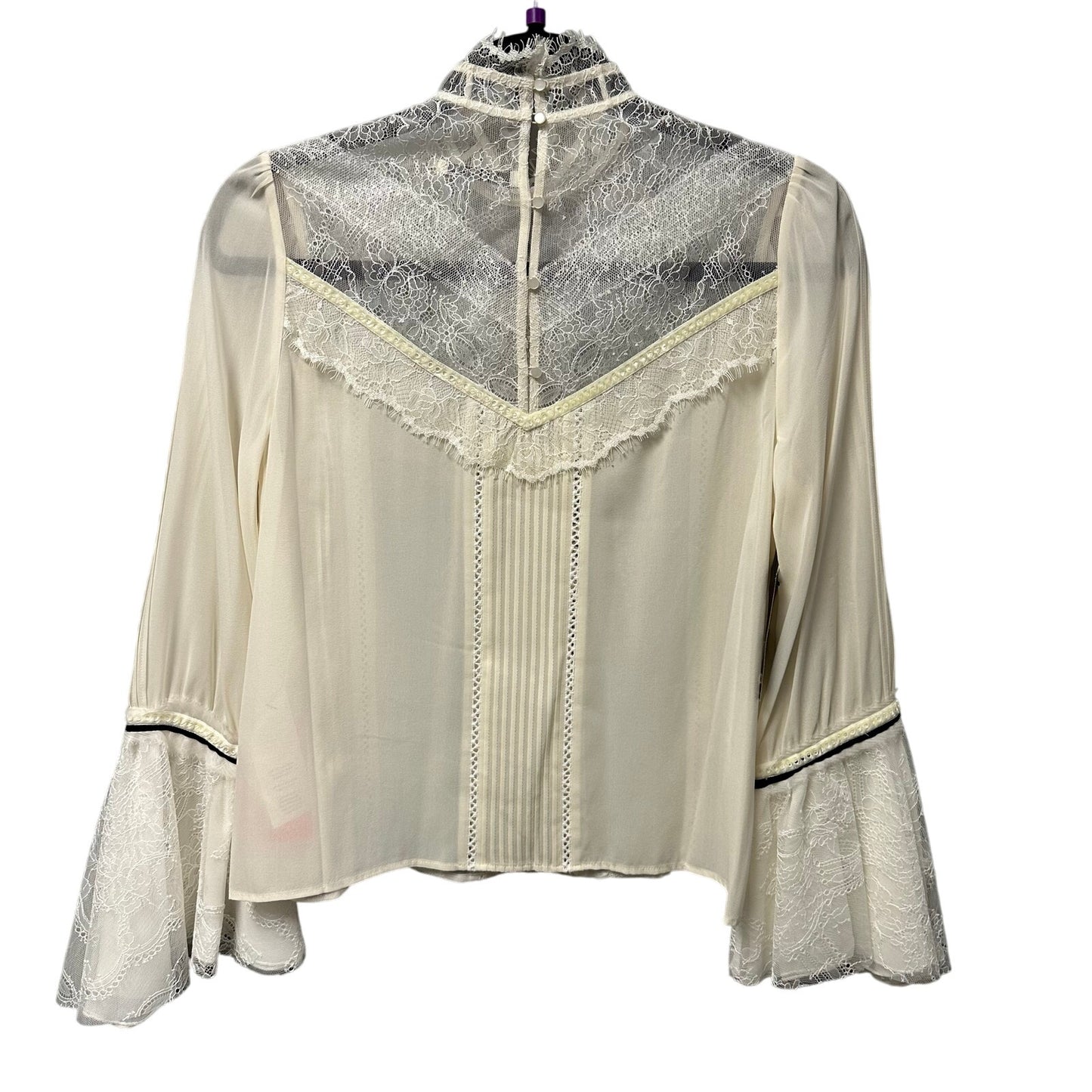 NWT Alice + Olivia Brett Victorian Sleeve Trumpet Neck Blouse Cream Womens Small