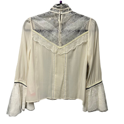 NWT Alice + Olivia Brett Victorian Sleeve Trumpet Neck Blouse Cream Womens Small