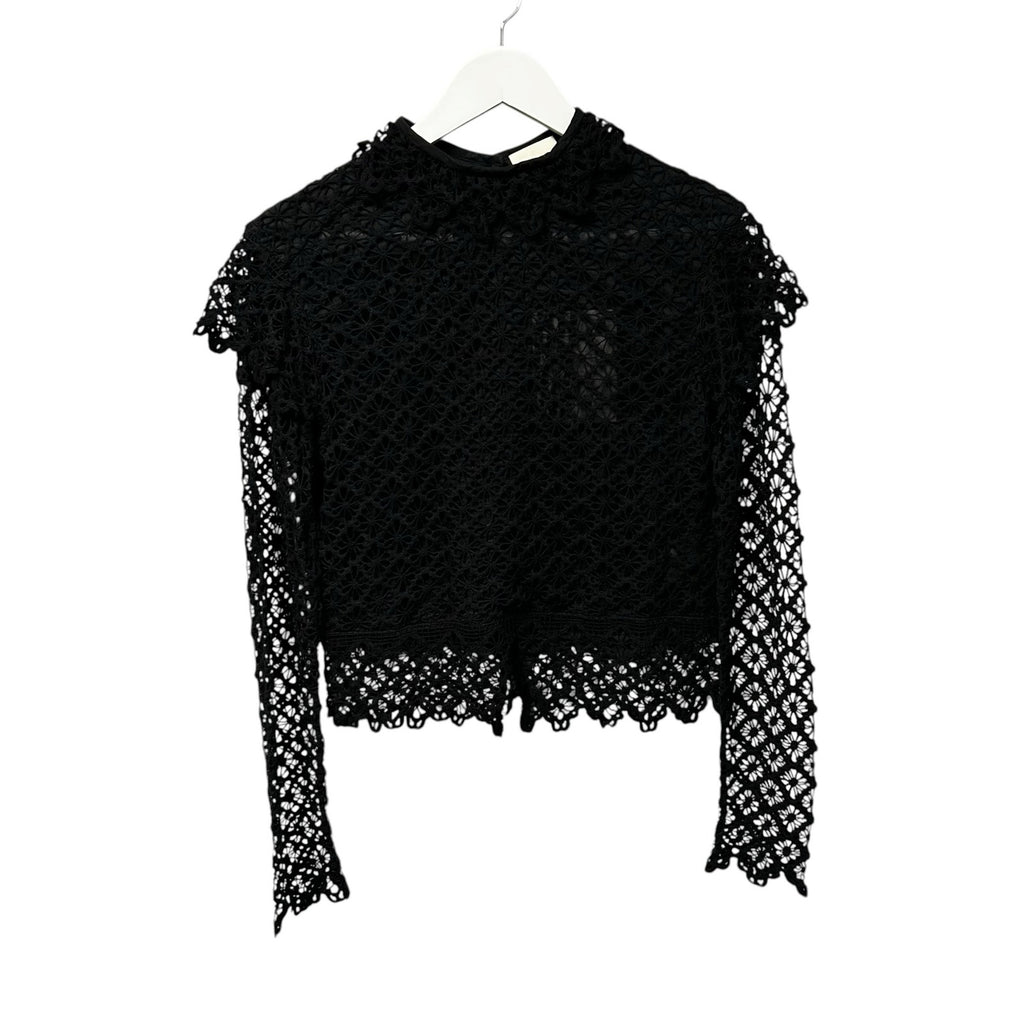 NWT Isabel Marant Black Ludivine Layered Guipure Lace Top Womens 36 / US 4