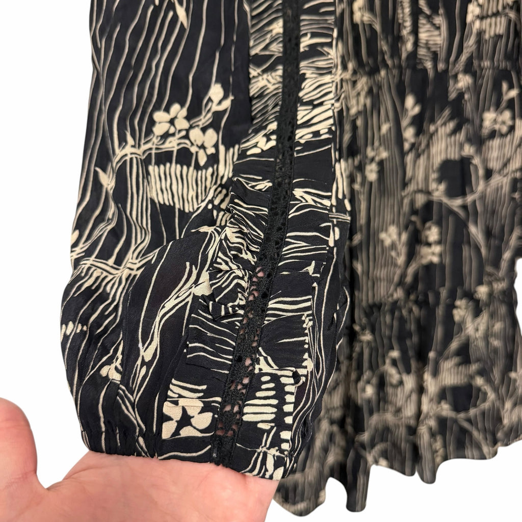 Sea New York Sunniva Mini Dress Black Beige Floral Print Size XS Boho Neutral