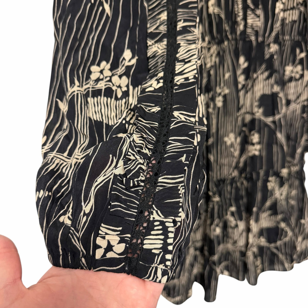 Sea New York Sunniva Mini Dress Black Beige Floral Print Size XS Boho Neutral