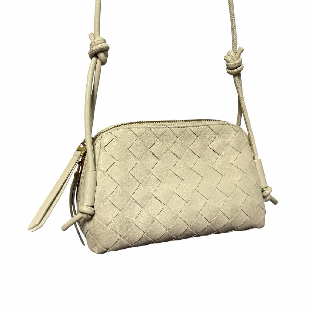 Bottega Veneta Nappa Intrecciato Concert Pouch Sea Salt Off White Woven Leather
