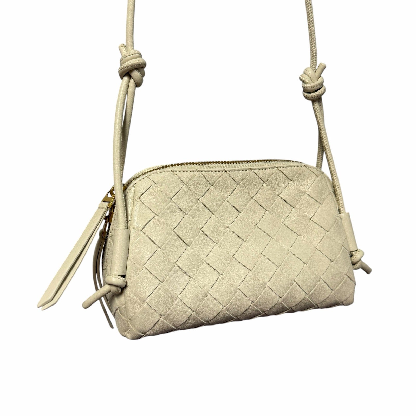 Bottega Veneta Nappa Intrecciato Concert Pouch Sea Salt Off White Woven Leather