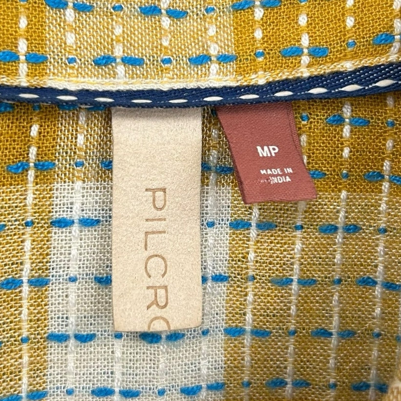 Pilcro Yellow Plaid Blue Stitched Button Down Shirt Womens Size Petite Medium