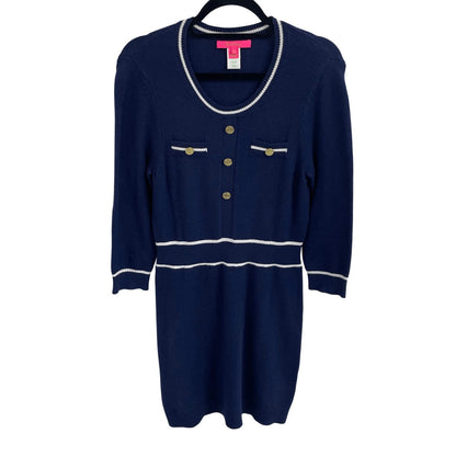 Lilly Pulitzer Danley Sweater Dress True Navy White Striped Knit Womens Medium