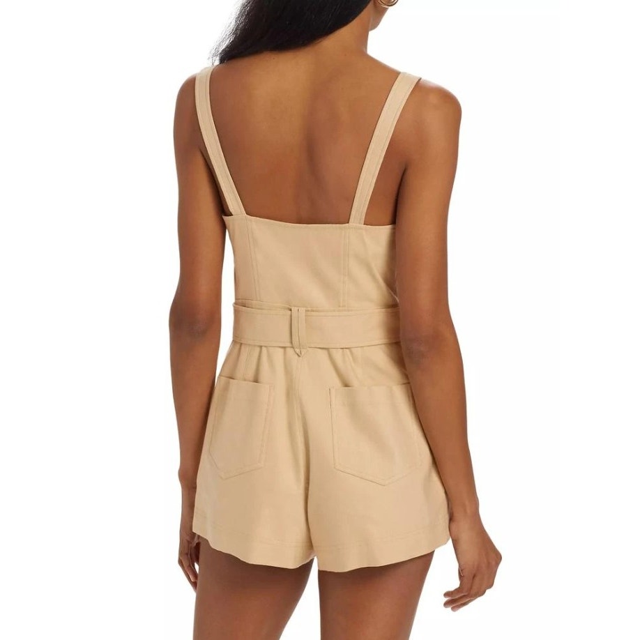 NWT Simkhai in Natural Sleeveless Kai Linen Blend Belted Bustier Romper Womens 2