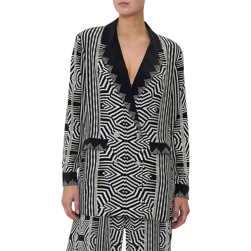 NWT Camilla Pure Silk Double Breasted Soft Jacket Black White Zebra Print Small
