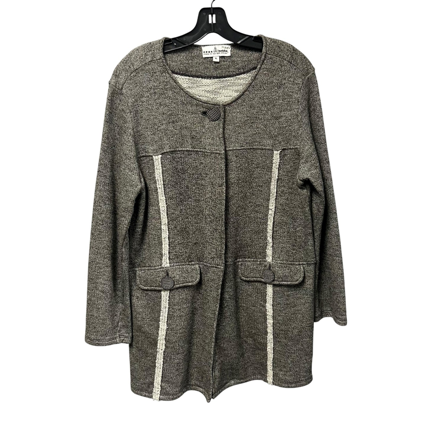 Neon Buddha Gray White Cotton Blend Penrose Long Button Jacket Womens Size XL