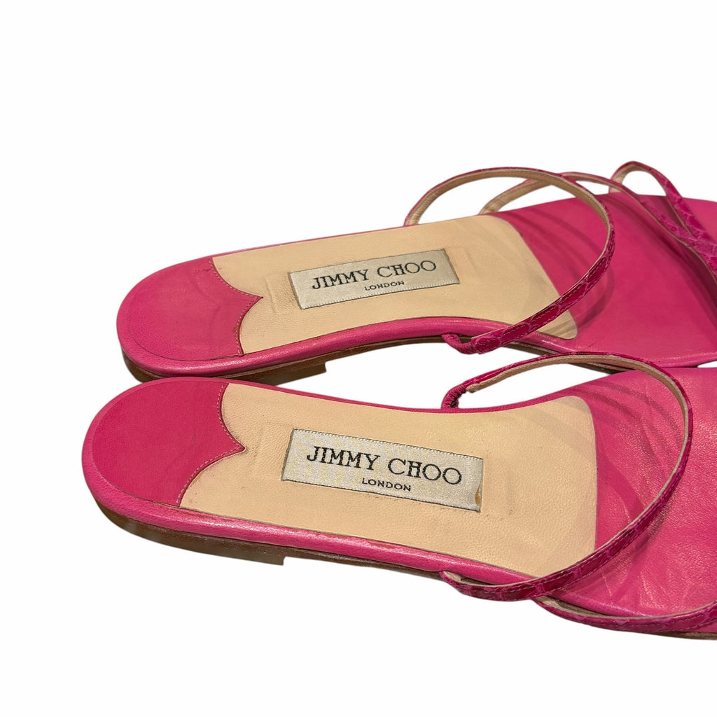 Jimmy Choo Dark Pink Croc Embossed Leather Strappy Sandal Womens Size 38 / US 8