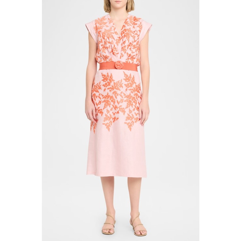 NWT Silvia Tcherassi Pink Orange Embroidered Olive Midi Dress Womens Small