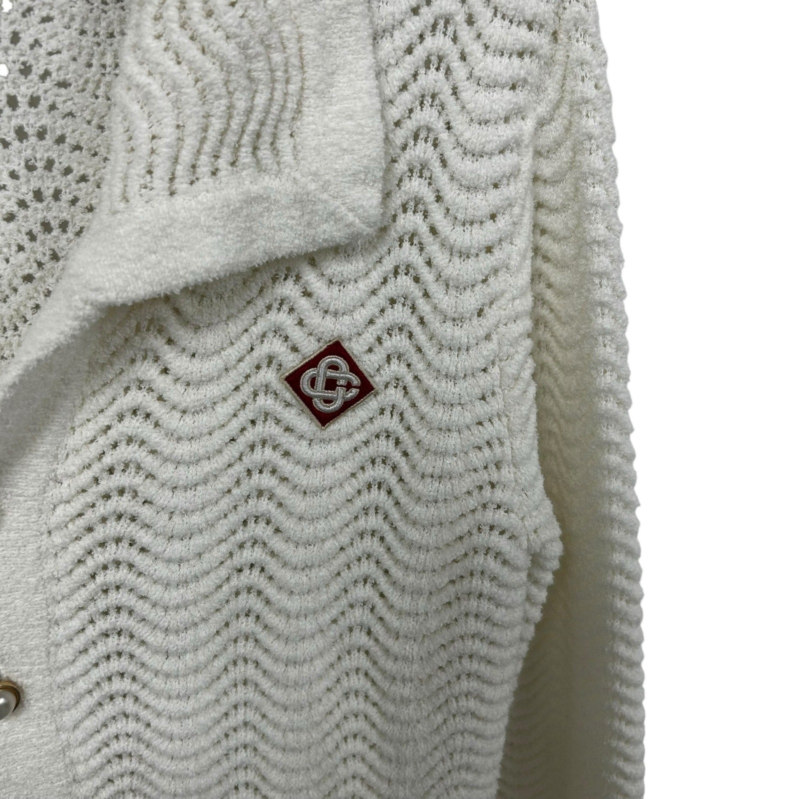 Casablanca Tennis Club White Wavy Gradient Long Sleeve Crochet Shirt Mens XS