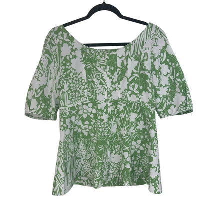NWT Tuckernuck Nealy Corset Green Garden Floral Puff Sleeve Top Medium