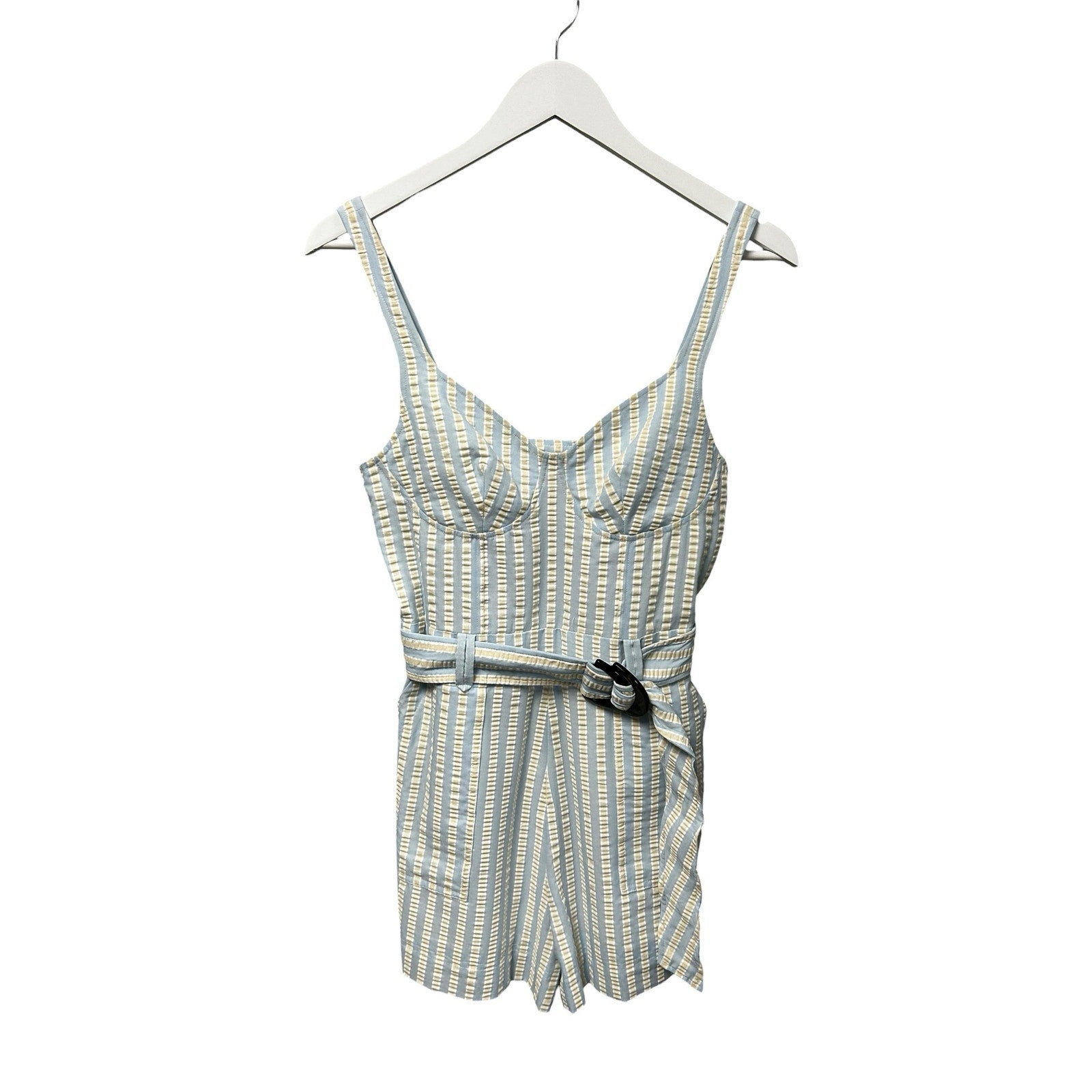 NWT Simkhai Hydrangea Blue Stripe Seersucker Kai Bustier Style Romper Small