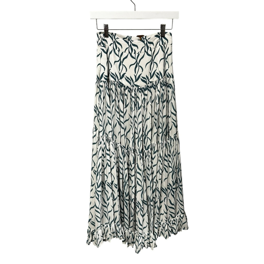 Alexandra Miro Blue White Printed Belted Tiered Viscose Midi Skirt Womens XS