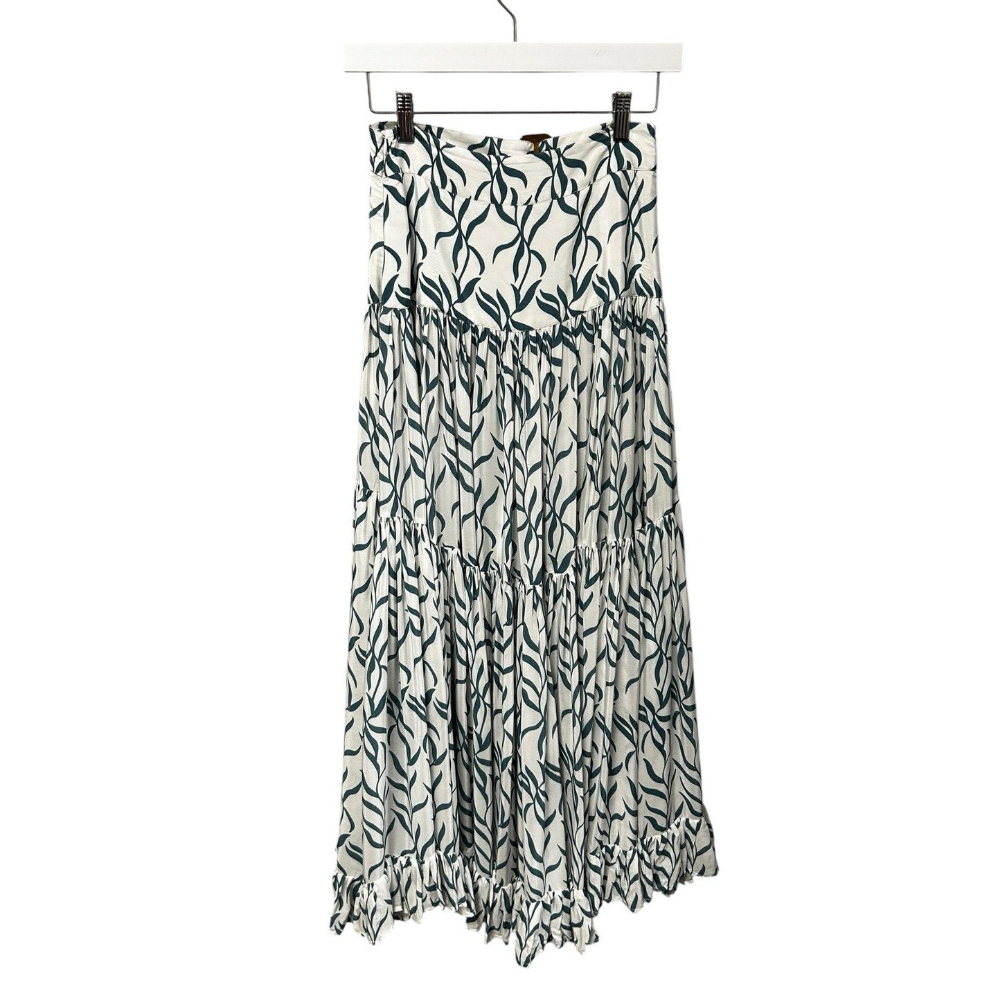 Alexandra Miro Blue White Printed Belted Tiered Viscose Midi Skirt Womens XS