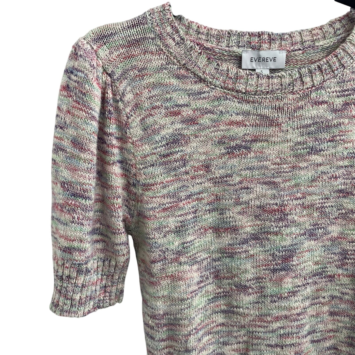 NWT Evereve Mia Puff Pullover Marl Multi Pink Purple Knit Sweater Womens Small