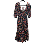 Sea New York Lucinda Smocked Puff Sleeve Maxi Dress Large Floral Tiered Pockets