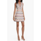 Alice + Olivia White Multicolor Patty V Neck Embroidered Mini Dress Womens 2
