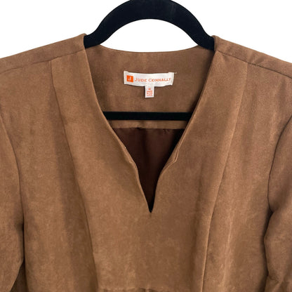 Jude Connally Kerry Faux Suede V Neck Side Pocket Shift Dress Brown Size Medium