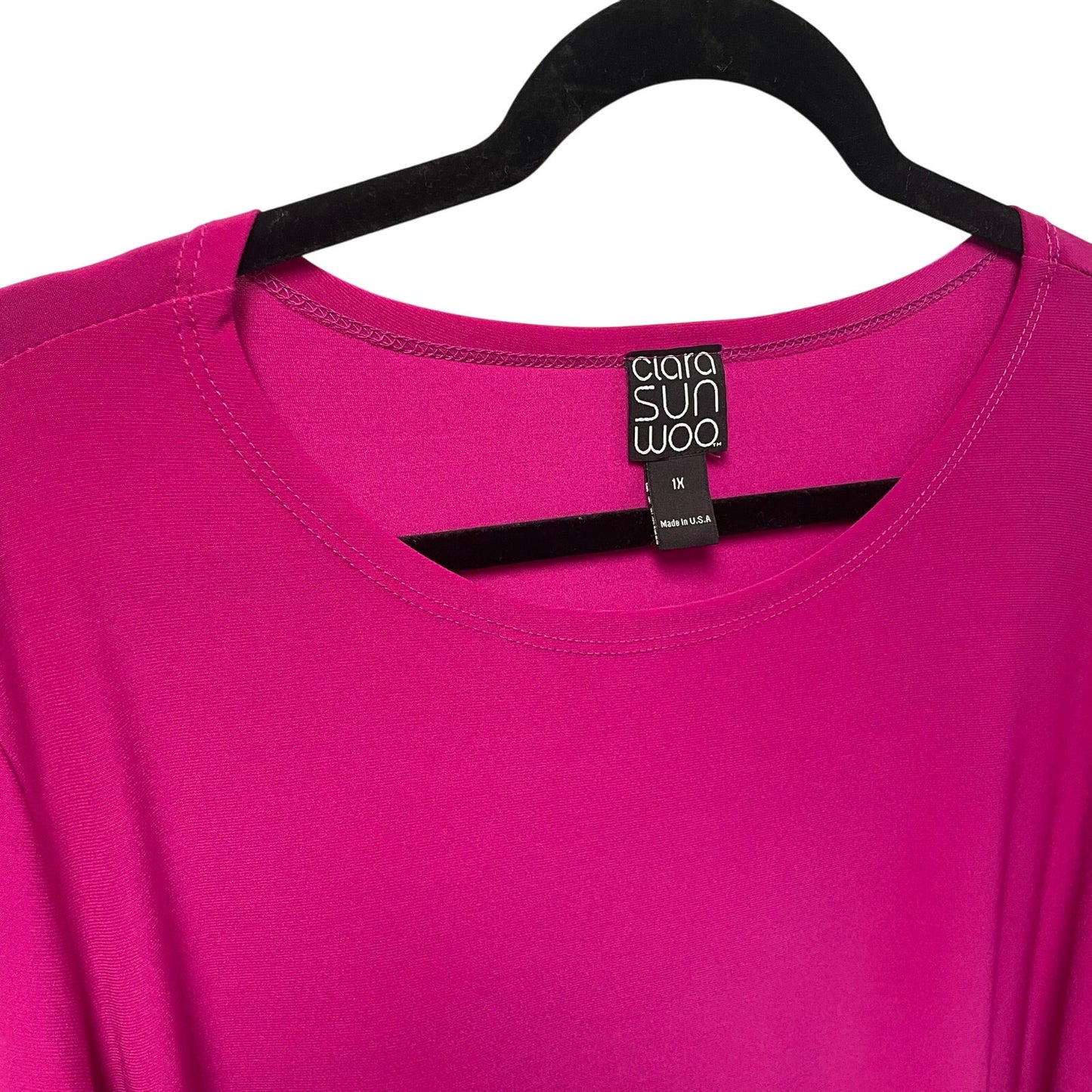 Clara Sun Woo 3/4 Sleeve Fuchsia Pink Spandex Blend Top Womens Plus Size 1X