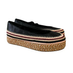 Ulla Johnson Nior Black Leather Yelena Crochet Flatform Shoes Womens 37 / US 7