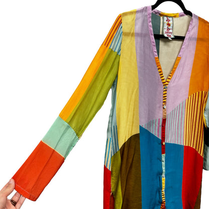 Johnny Was Multi Color Long Sleeve Button Down Side Slit Tunic Womens X-Small