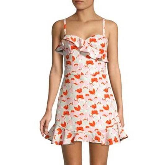 NWT Black Halo White Pink Tulip Print Sleeveless Zalda Mini Dress Womens 0
