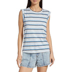 NWT Veronica Beard Jeans Marine Multi Dree Striped Muscle T-Shirt Womens Large