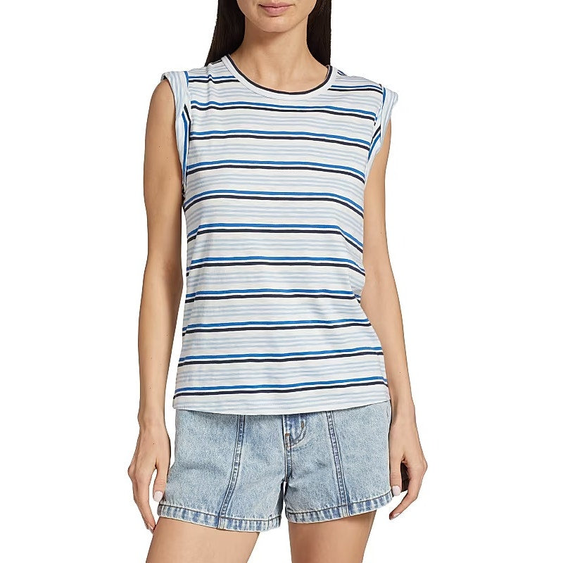 NWT Veronica Beard Jeans Marine Multi Dree Striped Muscle T-Shirt Womens Large