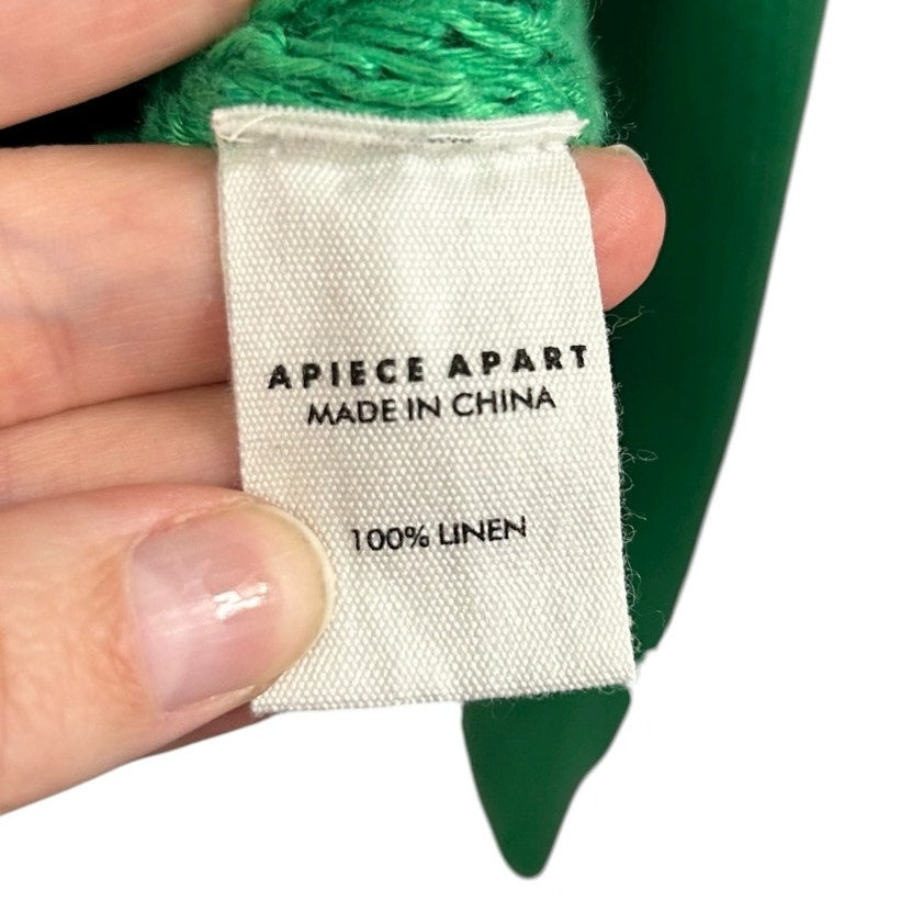 NWT Apiece Apart Grass Green Helmi Cropped Crewneck Linen Sweater Womens Small
