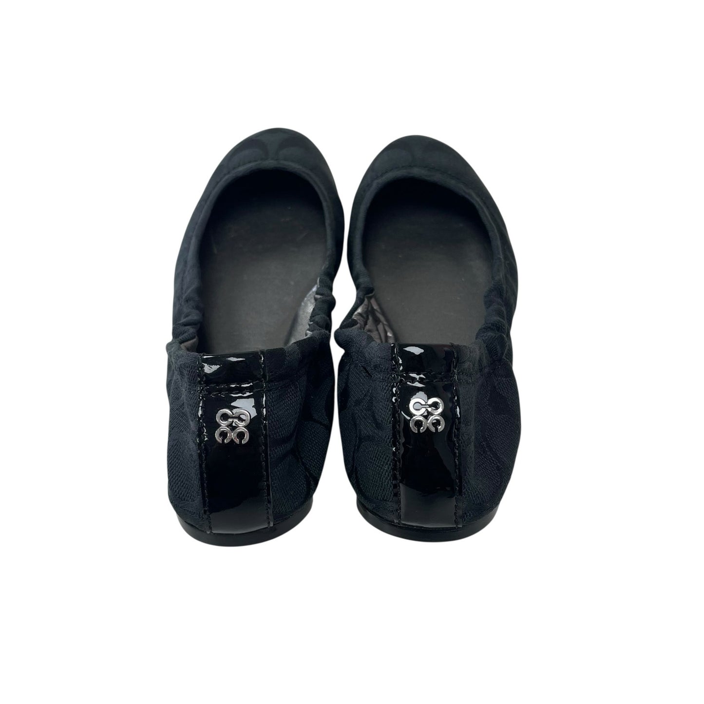 Coach Aly Ballet Flat in Scrunched Signature Black Canvas Logo Print Womens 6.5