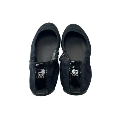 Coach Aly Ballet Flat in Scrunched Signature Black Canvas Logo Print Womens 6.5