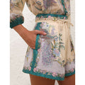 NWT Zimmerman Cream Scarf Floral Print Indra Tuck 100% Linen Short Womens US 4