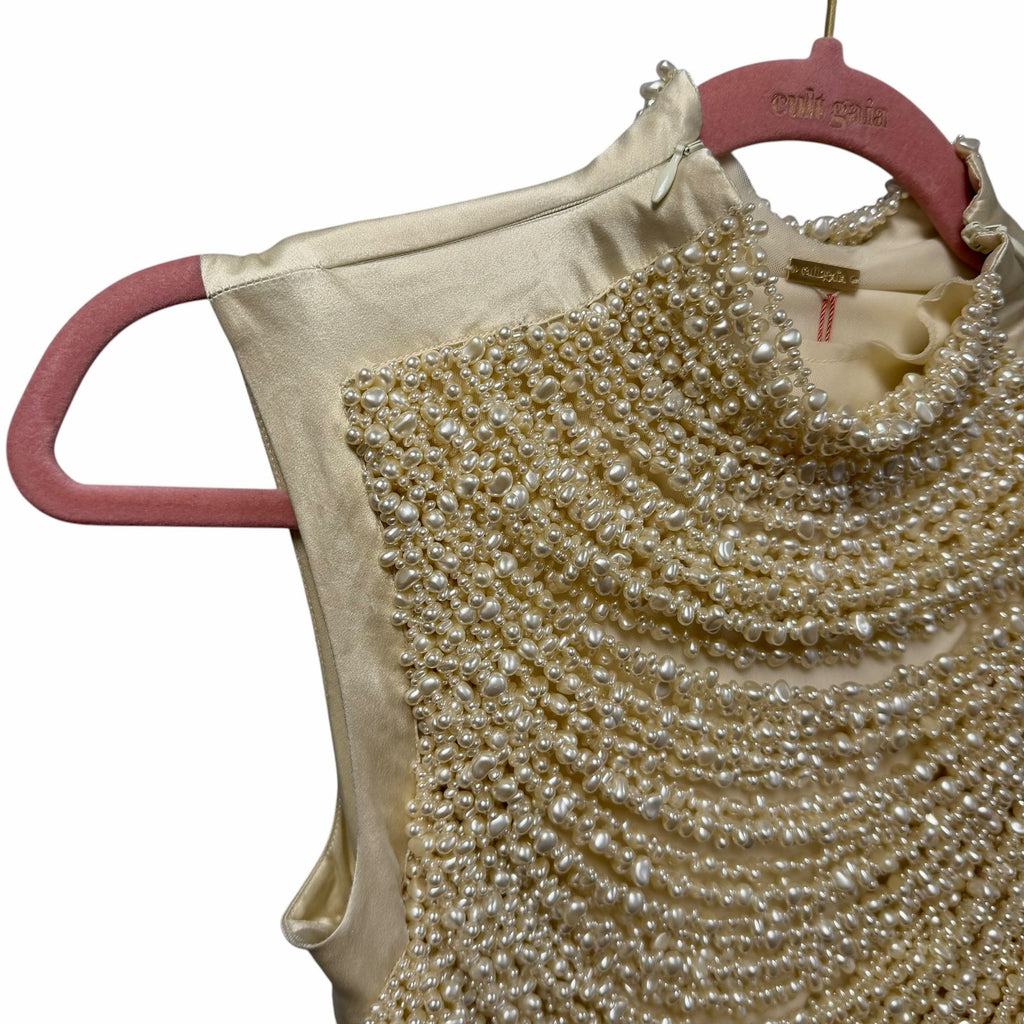 NWT Cult Gaia Taragi Top Hand Beaded Draped Pearl Embellished Womens Small