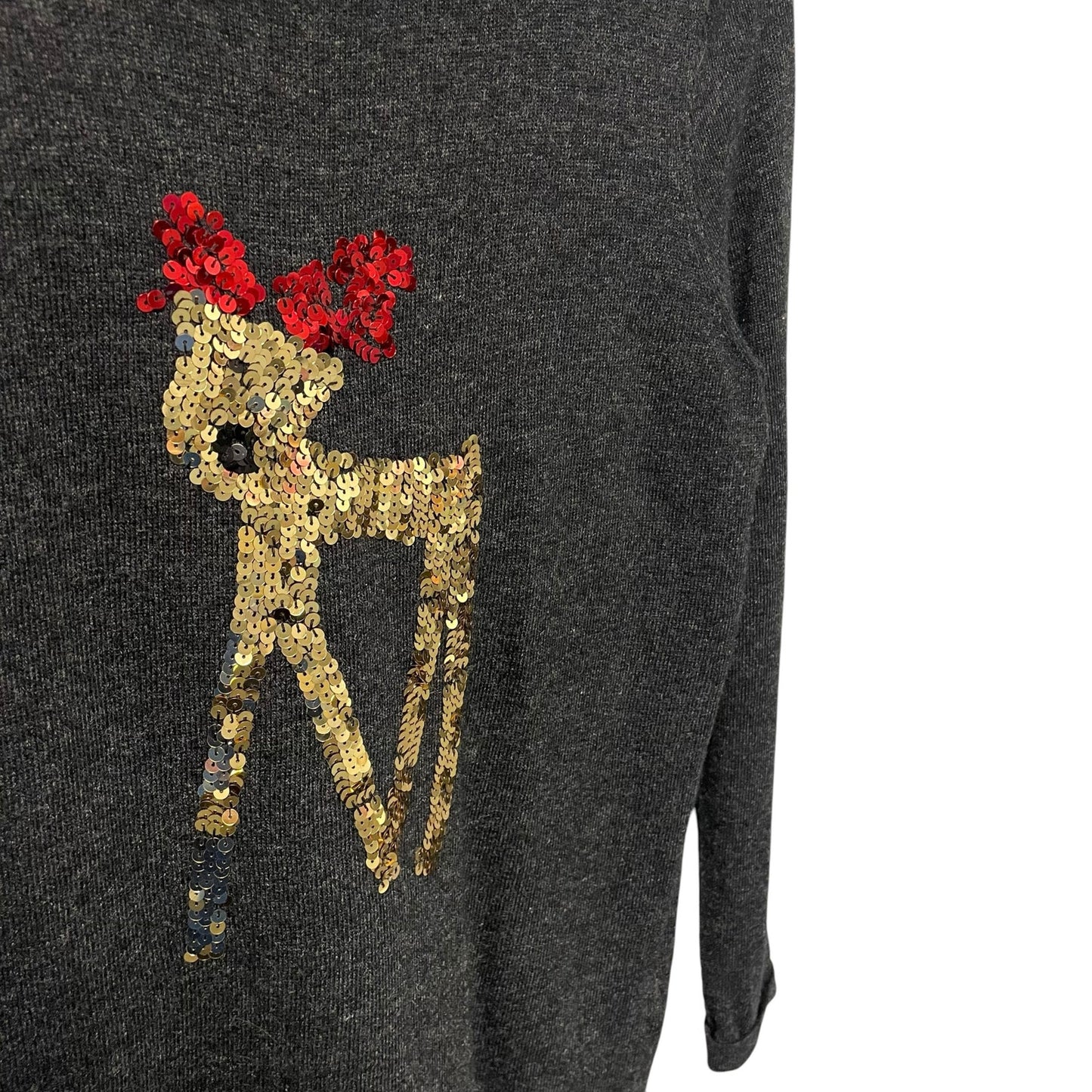 Antoni & Alison Cashmere Lambswool Blend Sequin Reindeer Holiday Sweater Medium