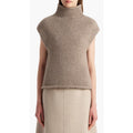 NWT Khaite Sly Top in Sepia Pure Cashmere Knit Stand Collar Cap Sleeves Size XS