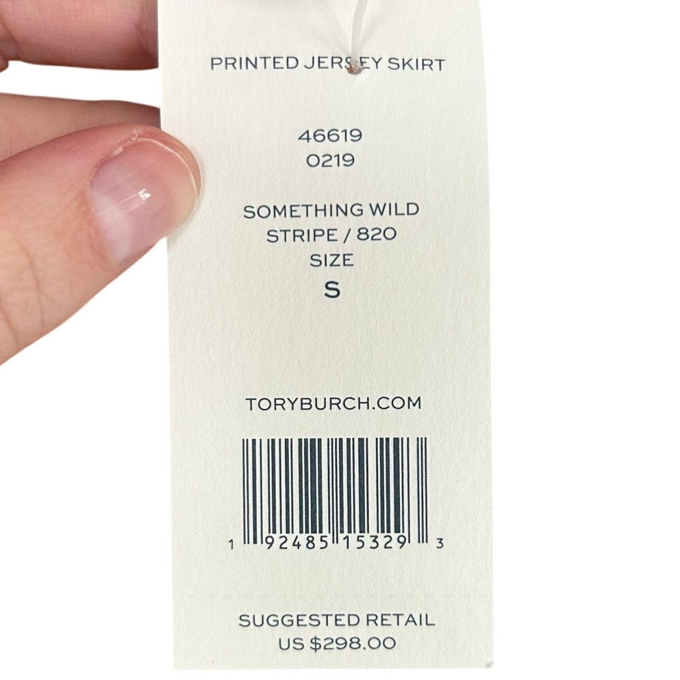 NWT Tory Burch Something Wild Stripe Printed Jersey Midi Skirt Womens Small