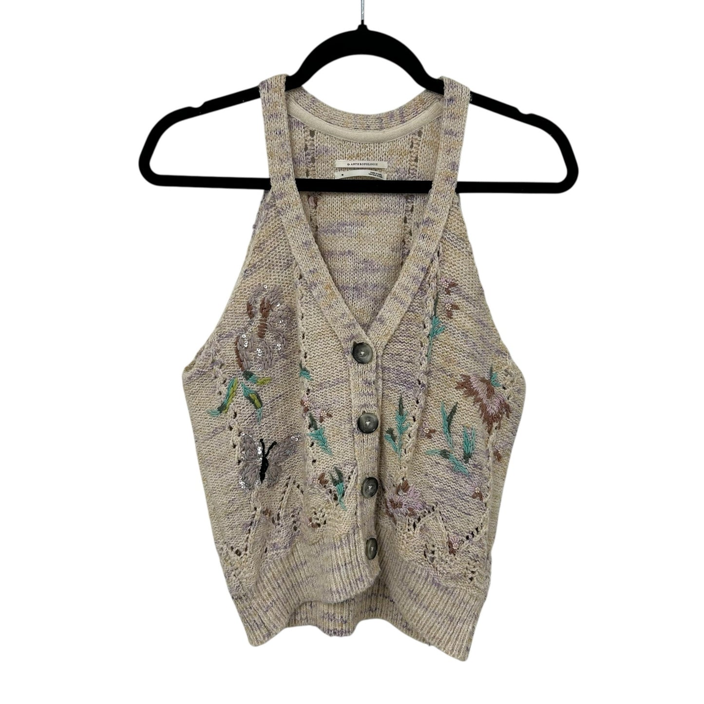 by Anthropologie Tan Multicolor Gardenia Button-Up Sweater Vest Womens Medium