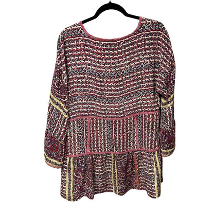 Maeve by Anthropologie Lilyana Tiered Silk 3/4 Sleeve Tunic Blouse Womens Large