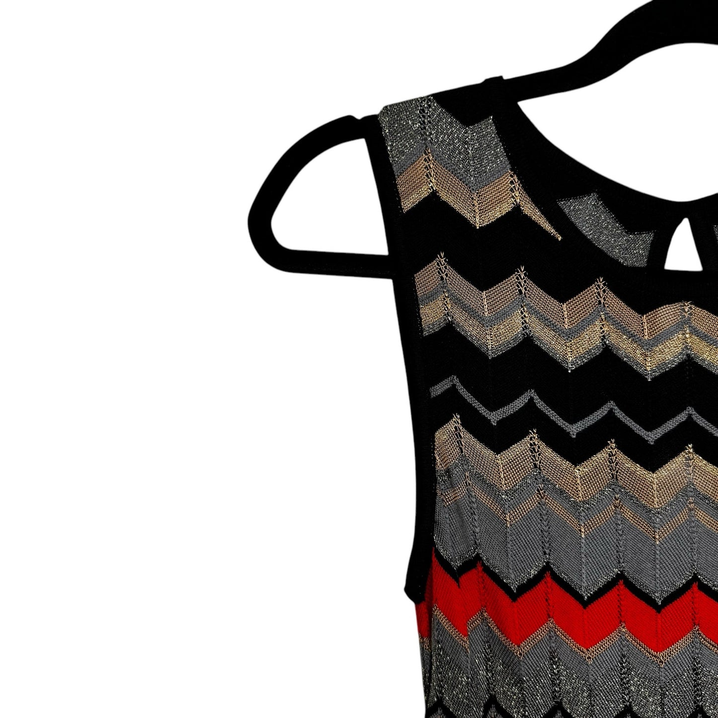 NWT Missoni Black Red Metallic Zigzag Stripe Sleeveless Wool Dress Womens 40