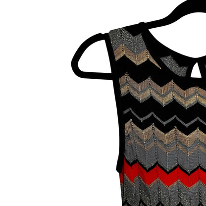 NWT Missoni Black Red Metallic Zigzag Stripe Sleeveless Wool Dress Womens 40