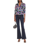 Veronica Beard Blue Pink Multicolor Buzio Floral Stretch Silk Top Womens 4