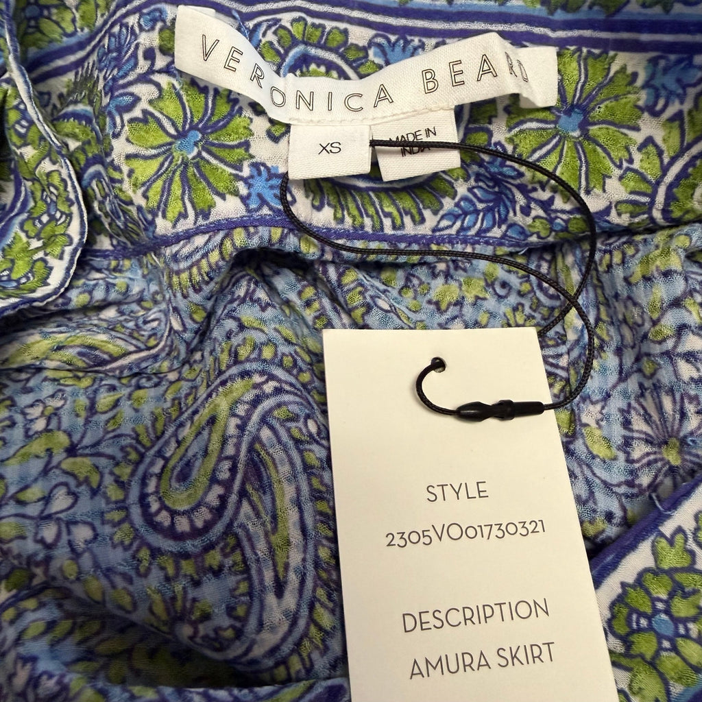 NWT Veronica Beard Amura Wrap Skirt Electric Blue Multi Pailsey Womens XS