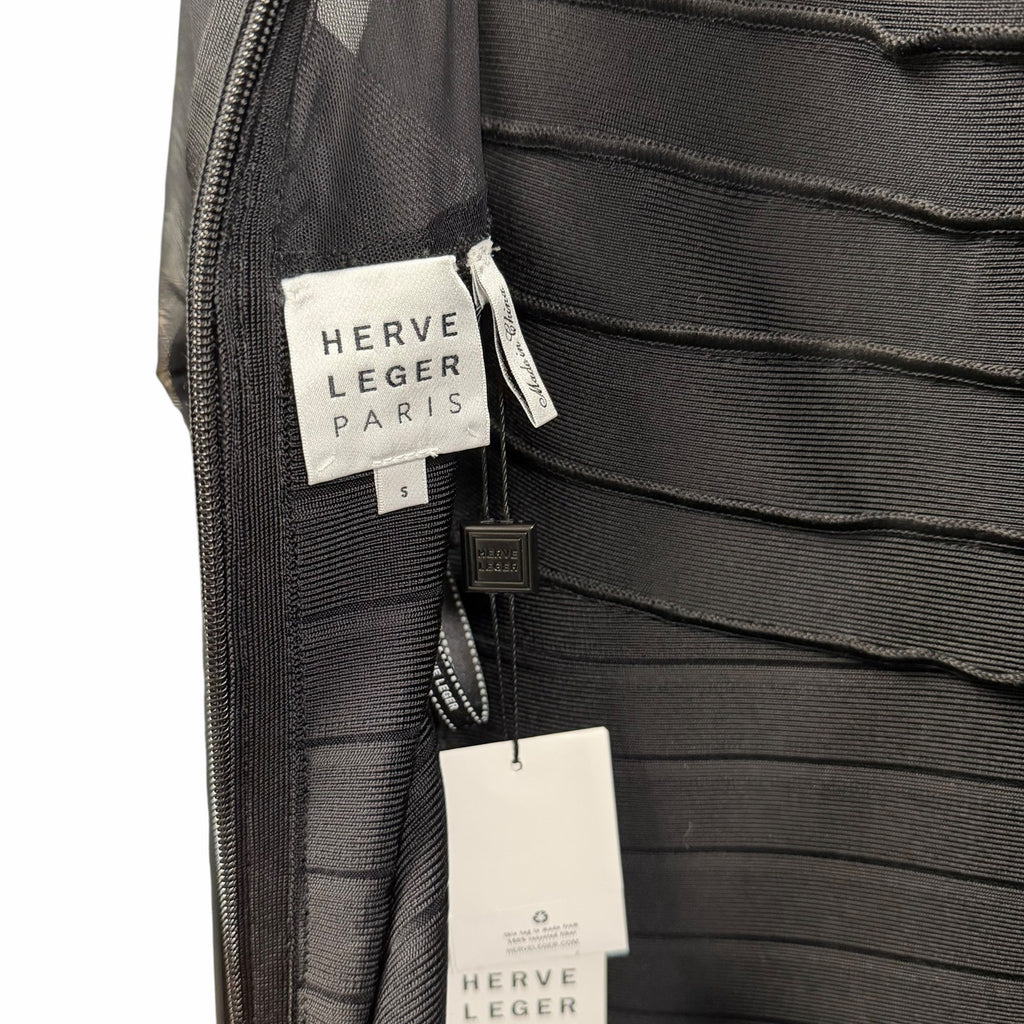 NWT Herve Leger The Ella Gown Black Signature Bandage Fabric Womens Small