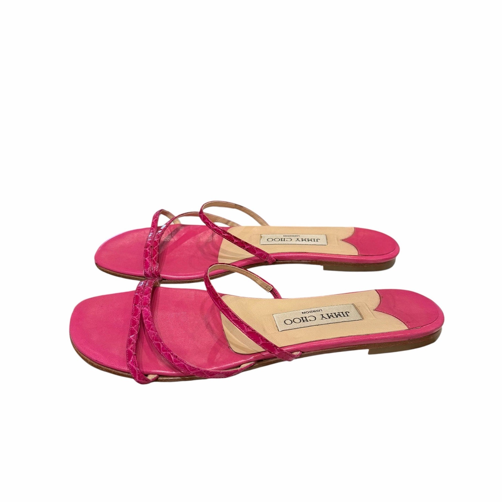 Jimmy Choo Dark Pink Croc Embossed Leather Strappy Sandal Womens Size 38 / US 8
