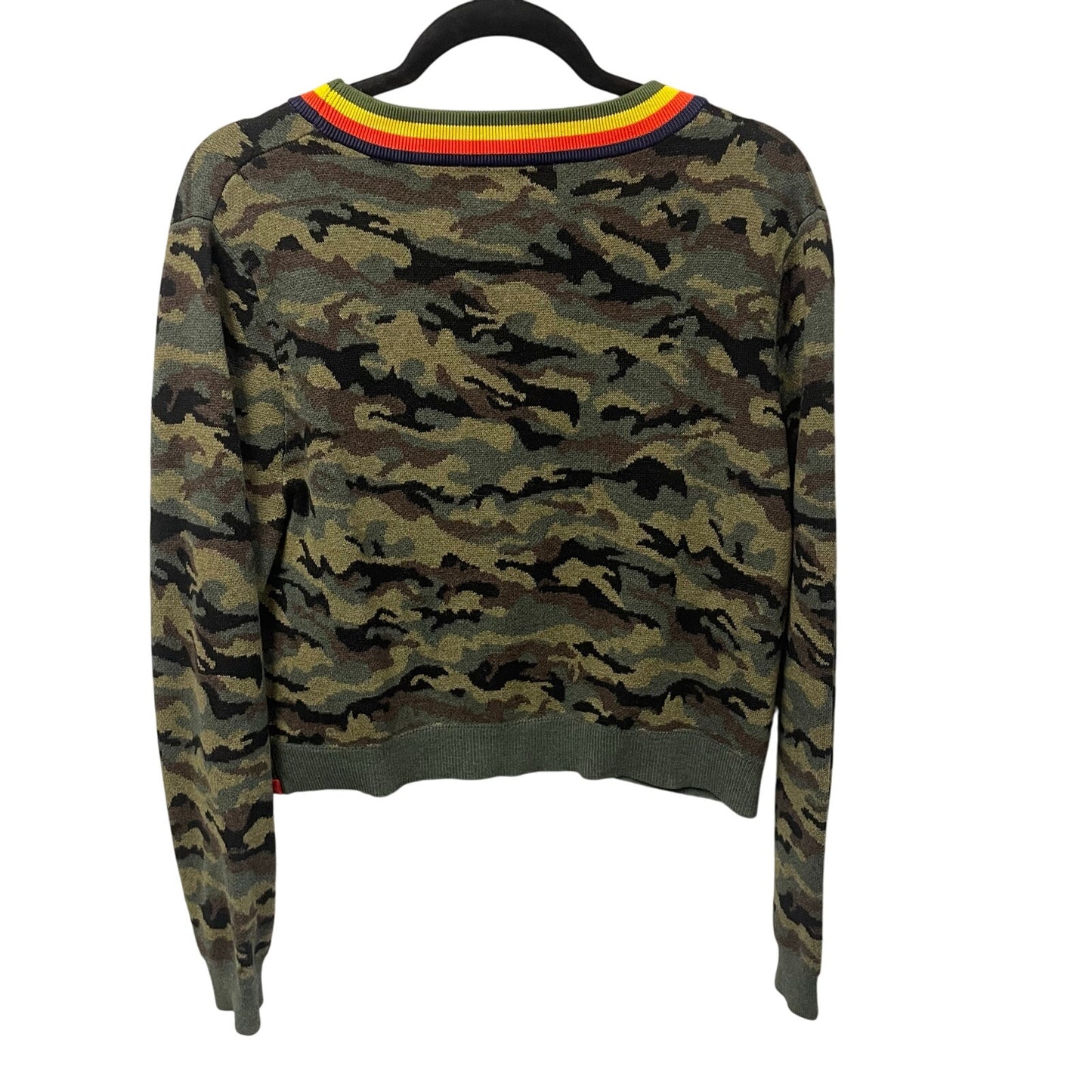 Kule The Jane Camo Cardigan Multicolor Striped Trim Button Front Womens Medium